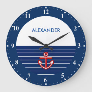 Nautical Marine Navy White Anchor Design Große Wanduhr