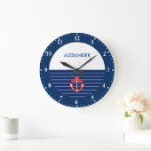 Nautical Marine Navy White Anchor Design Große Wanduhr (Zuhause)