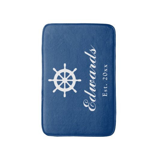 Nautical marineblau Nachname Teppich Badematte (Vorderseite Vertikal)