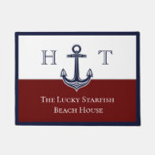 Nautical Maroon Red Anchor Coastal Mit Monogramm Fußmatte (Vorderseite)