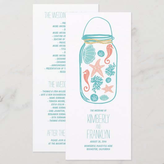 Nautical Mason Jar White Seaside Programmes Programm (Vorne/Hinten)