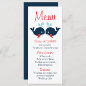 Nautical Menu Navy Blue Red Whales Beach Hochzeit Menükarte (Vorne/Hinten)