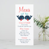 Nautical Menu Navy Blue Red Whales Beach Hochzeit Menükarte (Stehend Vorderseite)