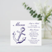 Nautical Menu Ship Anchor Navy Blue Wedding (Stehend Vorderseite)