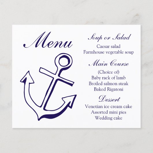 Nautical Menu Ship Anchor Navy Blue Wedding (Vorderseite)