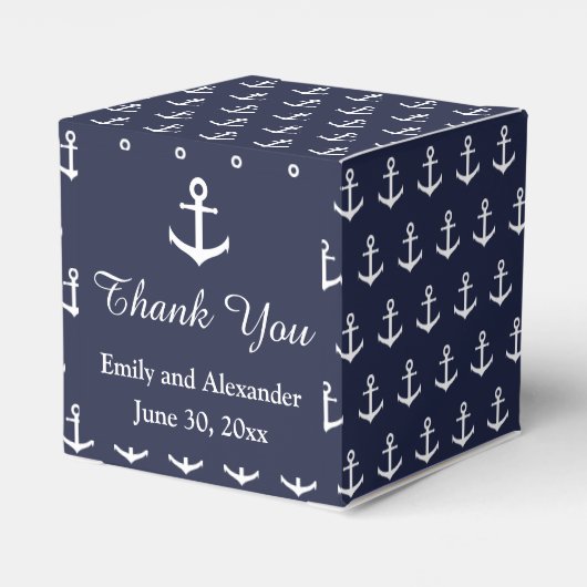 Nautical Midnight Blue mit weißen Ankern Geschenkschachtel (Rückseite)