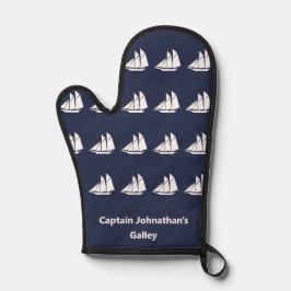 Nautical Midnight Blue und White Sailboote Name Ofenhandschuh