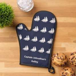 Nautical Midnight Blue und White Sailboote Name Ofenhandschuh
