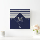 Nautical Modern Navy Gray Monogramm, monogrammatis Quadratische Wanduhr (Zuhause)