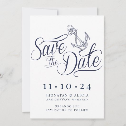 Nautical Modern White and Blue Save the Date Einladung (Vorderseite)