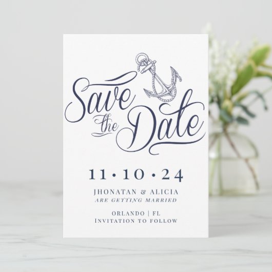 Nautical Modern White and Blue Save the Date Einladung (Stehend Vorderseite)