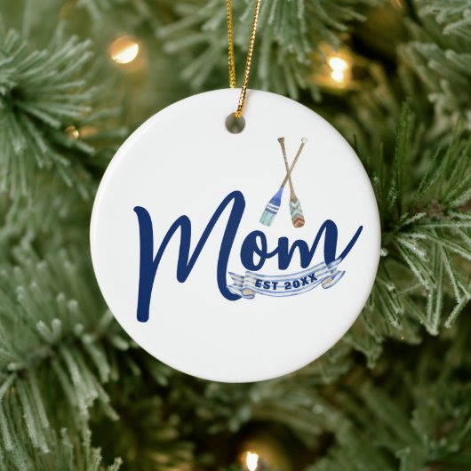 Nautical Mom Established Navy Blue Script  Keramik Ornament (Baum)