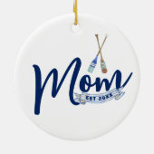Nautical Mom Established Navy Blue Script  Keramik Ornament (Hinten)