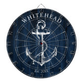 Nautical Monogram Anchor Navy Blue Wood Dartscheibe (vorne)
