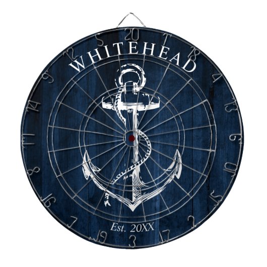 Nautical Monogram Anchor Navy Blue Wood Dartscheibe (vorne)