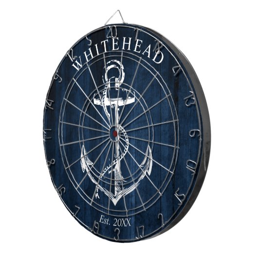 Nautical Monogram Anchor Navy Blue Wood Dartscheibe (Vorderseite rechts)