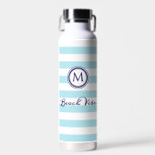 Nautical Monogram Beach Vibes Blue White Striping Trinkflasche (Vorne)