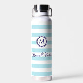 Nautical Monogram Beach Vibes Blue White Striping Trinkflasche (Rückseite)