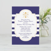 Nautical Monogram Couples Wedding Brautparty Einladung (Stehend Vorderseite)