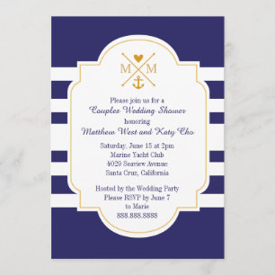 Nautical Monogram Couples Wedding Brautparty Einladung