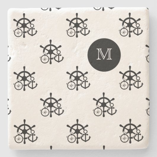 Nautical Monogram Drink Coaster Steinuntersetzer (Vorderseite)