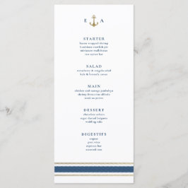 Nautical Monogram Gold and Blue Wedding Menükarte