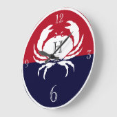 Nautical monogram red navy white crab large clock große wanduhr (Winkel)