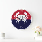 Nautical monogram red navy white crab large clock große wanduhr (Zuhause)