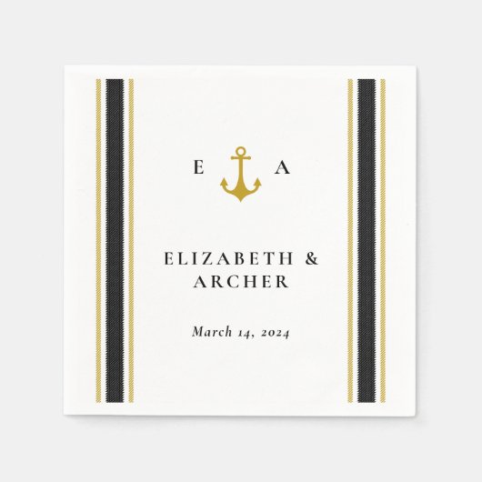 Nautical Monogram Wedding Cocktail Napkin Serviette (Vorderseite)