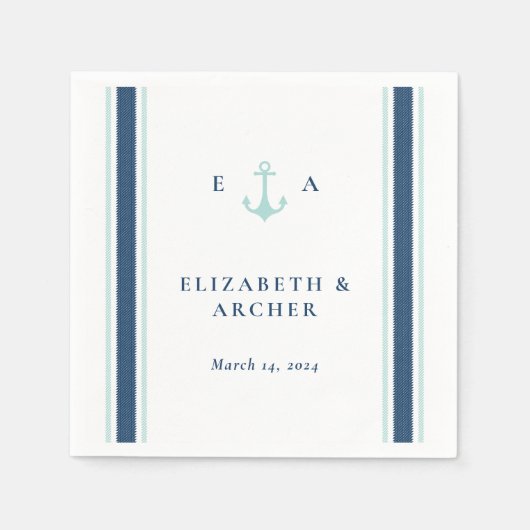 Nautical Monogram Wedding Cocktail Napkin Serviette (Vorderseite)