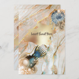 Nautical Muschel Tintenfisch Marmor Gold Aquarell  Einladung