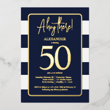 Nautical Navy 50. Geburtstagsparty Foil Einladung