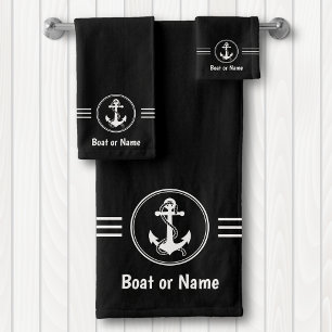 Nautical Navy Anchor and Rope Your Boote or Name Badhandtuch Set