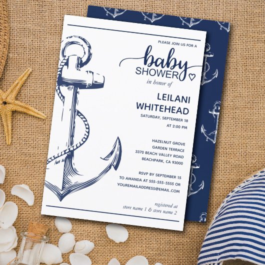 Nautical Navy Anchor Baby Dusche Einladung