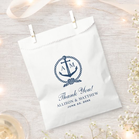 Nautical Navy Anchor Monogram Wedding Danke Geschenktütchen (Ausgeschnitten)