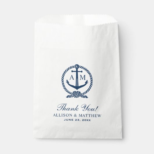 Nautical Navy Anchor Monogram Wedding Danke Geschenktütchen (Vorderseite)