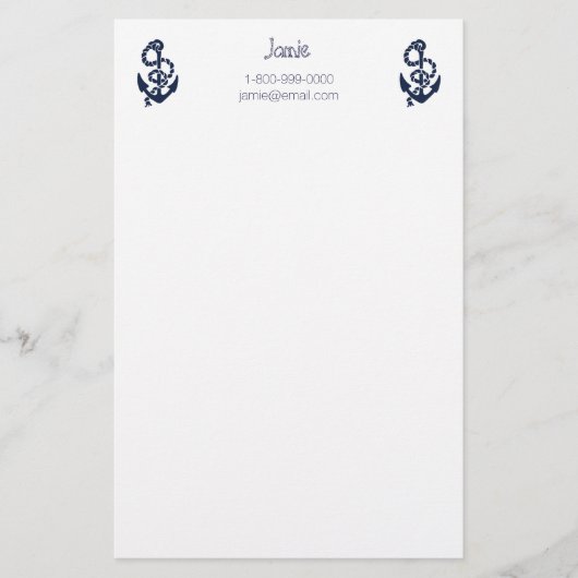 Nautical Navy Anchor Pattern Briefpapier (Vorderseite)