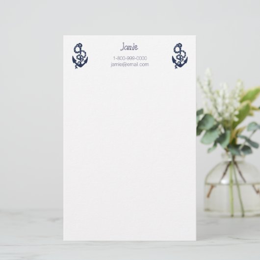 Nautical Navy Anchor Pattern Briefpapier (Stehend Vorderseite)