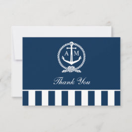 Nautical Navy Anchor Stripes Wedding Monogram Dankeskarte