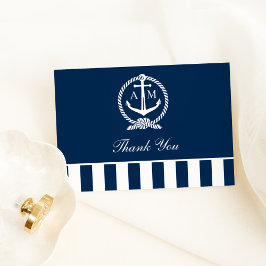 Nautical Navy Anchor Stripes Wedding Monogram Dankeskarte