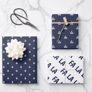 Nautical Navy and White Fa La La Geschenkpapier Set