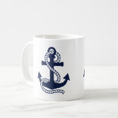 Nautical Navy-Anker {hole deine Farbe}-Tasse Kaffeetasse (Vorderseite Links)