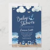 Nautical Navy Baby Shower Einladung Wasserfarbe (Vorderseite)
