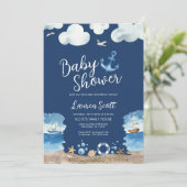 Nautical Navy Baby Shower Einladung Wasserfarbe (Stehend Vorderseite)