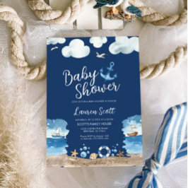 Nautical Navy Baby Shower Einladung Wasserfarbe