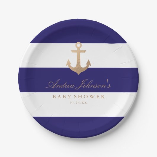 Nautical Navy Babydusche Pappteller (Vorderseite)