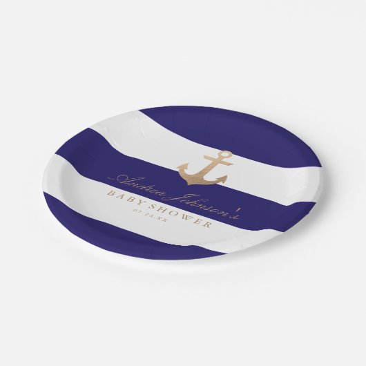 Nautical Navy Babydusche Pappteller (Schrägansicht)