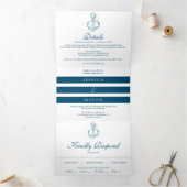 Nautical Navy Beach Hochzeit Dreifach Einladungen (Innenseite)