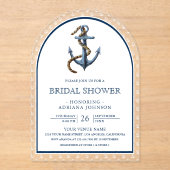 Nautical Navy Blue Anchor Arch Bridal Shower Acryleinladungen (Vorderseite)