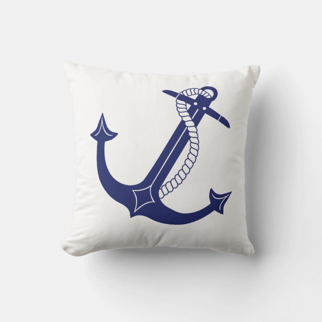Nautical Navy Blue Anchor auf White Simple Kissen (Vorderseite)